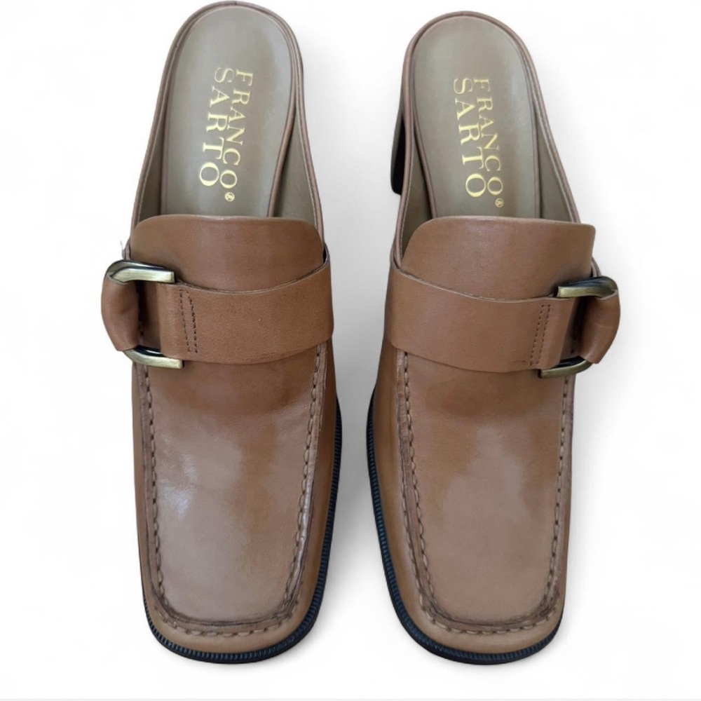 Franco Sarto Women’s Brown Leather Heeled Mules Size 7.5W